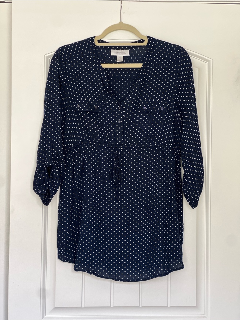 Motherhood Navy Blue Polka Dot Long Sleeve Maternity Tunic